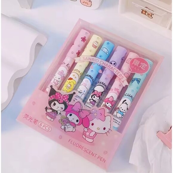 6-Piece Highlighter Pen Set Hello Kitty, Cinnamoroll, Kuromi & More - Picture 1 of 7
